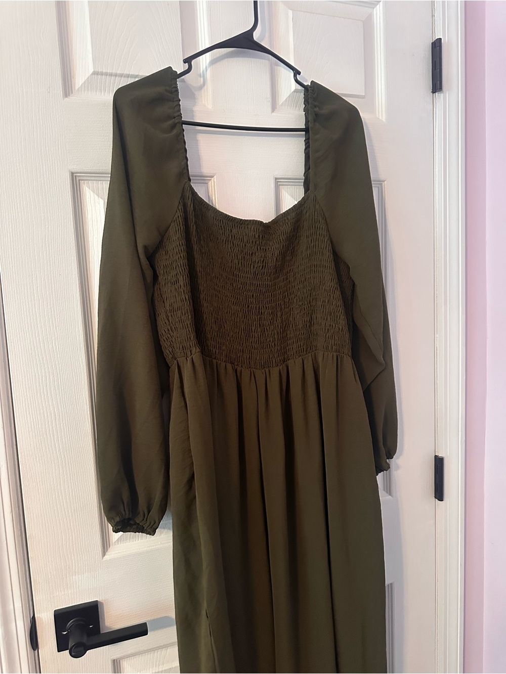 Smocked Olive Green Long Sleeve Jumpsuit